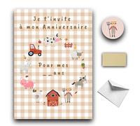 RXLITE Kit créatif premium de 10 Cartes d'invitation anniversaire à gratter thème Animaux de la Ferme pour enfants : 10 Cartons, 10 enveloppes, 10 stickers et 10 autocollants dorés