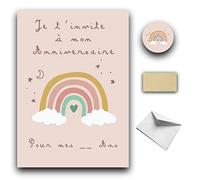 RXLITE Kit créatif premium de 10 Cartes d'invitation anniversaire à gratter thème Arc En Ciel en français: 10 cartons, 10 enveloppes blanches, 10 stickers et 10 autocollants dorés à gratter