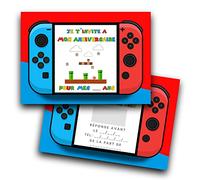 RXLITE Kit créatif premium de 10 Cartes d'invitation anniversaire à gratter thème console de jeu en français: 10 cartons, 10 enveloppes blanches, 10 stickers et 10 autocollants dorés à gratter