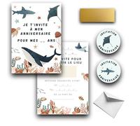 RXLITE KIT CREATIF PREMIUM Invitations Anniversaire Fond Marin : 10 Cartes à Gratter avec Stickers, Enveloppes Blanches et Autocollants Dorés pour une Fête Sous la Mer Inoubliable