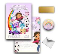 RXLITE KIT créatif premium KIT D’INVITATION GABBY CHAT LOT COMPLET AVEC CARTES, STICKERS À GRATTER, ENVELOPPES, DESIGN MIGNON ET COLORÉ POUR UNE FÊTE D’ANNIVERSAIRE MAGIQUE, CRÉATIVE, INOUBLIABLE