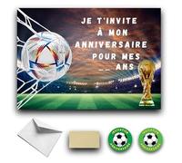 RXLITE Nouveauté 2024 Kit créatif de 10 Cartes d'invitation anniversaire à gratter thème Football en français: 10 Cartons, 10 enveloppes blanches, 10 stickers et 10 autocollants dorés à gratter