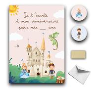 RXLITE NOUVEAUTE 2024 Kit créatif de 10 Cartes d'invitation anniversaire à gratter thème prince princesse en français: 10 Cartons, 10 enveloppes blanches, 10 stickers et 10 autocollants dorés