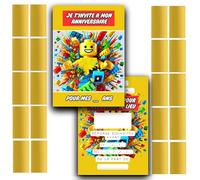 RXLITE NOUVEAUTE 2024 Kit créatif participatif premium de 20 Cartes d'invitation anniversaire à gratter thème Lego en français et 20 autocollants dorés à gratter pour une fête inoubliable