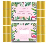 RXLITE NOUVEAUTE 2024 Kit créatif participatif premium de 20 Cartes d'invitation anniversaire à gratter thème Tropical en français et 20 autocollants dorés à gratter pour une fête inoubliable