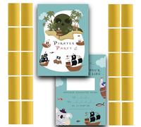 RXLITE NOUVEAUTE 2024 Kit créatif participatif premium de 20 Cartes d'invitation anniversaire à gratter thème Pirates en français et 20 autocollants dorés à gratter pour une fête inoubliable