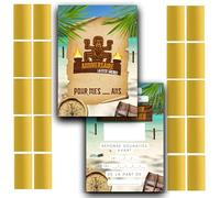 RXLITE NOUVEAUTE 2024 Kit créatif participatif premium de 20 Cartes d'invitation anniversaire à gratter thème Koh Lanta en français et 20 autocollants dorés à gratter pour une fête inoubliable