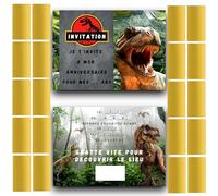 RXLITE NOUVEAUTE 2025 Kit créatif participatif premium de 20 Cartes d'invitation anniversaire à gratter thème Dinosaure en français et 20 autocollants dorés à gratter pour une belle fête inoubliable