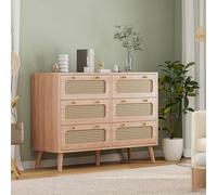 RXMORI Commode 6 Tiroirs,Portes en Rotin,Buffet,Meuble de Rangement,Chiffonnier,Armoire à Tiroirs,Bibliothèque,Commode Multifonction pour Salon,Couloir,Chambre,Naturel,100x34x73cm (6 Tiroirs)