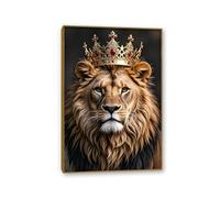 RXNHGJDS Lion toile art mural roi king lion et picture de lionne peinture king et queen couronne photo pour le salon de chambre à coucher 90x60cm(36x24in) cadre en teck