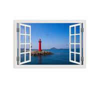 RXNHGJDS Panoramique FenêTre sur Mer,Photo de la mer du phare de l'île de Jeju,Tableau Paysage FenêTre Impression sur Toile de FenêTre et de Plage Tableau Salon Moderne60x40cm(24x16in) poster