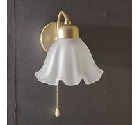 RXPVUXE Applique murale florale française, applique murale moderne en or avec interrupteur à chaîne, élégante applique murale en verre en forme de fleur, éclairage de chevet E27, lampe murale pour cou
