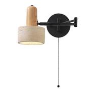 RXPVUXE Applique murale moderne à bras oscillant, lampe de lecture murale réglable avec abat-jour en pierre naturelle, applique murale en travertin jaune vintage for chambre(Wood,Pull Switch)