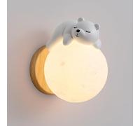 RXPVUXE Globe Nordic Applique Murale Chambre d'enfants Lune Applique Murale Moderne Bois Applique Murale Résine Ours Appliques PLA Abat-jour, G9 Creative Chambre Enfants Chambre Chevet Décor Luminaire