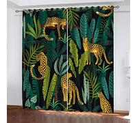 RXWZRL Lot De 2 Rideau Occultant Isolants Thermiques À Oeillets, Rideaux Et Draperies Intérieurs Salon, Rideaux pour Chambre Bebe Enfant 2 Pièces 117X230cm, 3D Guépard De La Jungle Tropicale Motif