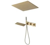 ry Système de douche à effet pluie carré de 1,9 cm avec support au plafond dissimulé, valve en cuivre et douchette à main, ensemble de robinet de baignoire pour une expérience de spa