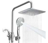 Ryamen Pommeau de douche double de 20,3 cm haute pression pluie/pluie, 5 réglages réglables, avec barre coulissante réglable en hauteur de 38,1 cm, support/tuyau, angle réglable, chrome