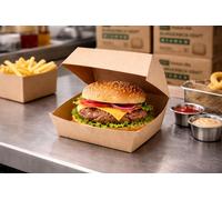 RyanPack Burgerbox Kraft 18 × 18 × 8,5 cm – ultra-résistante et étanche – 200 pièces (4 × 50) – Matériel professionnel pour la restauration