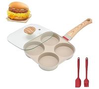 RYITGO Poêle à œufs au plat avec couvercle, 4 tasses, poêle à pancake antiadhésive, poêle à œufs avec couvercle, poêle à crêpes en aluminium, cuiseur à petit-déjeuner divisé, convient pour cuisinière