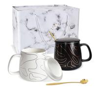 Rylae Ensemble de Tasses pour Couple, 400 ml (Couvercle et Cuillère à Café Inclus), Tasse à Café en Céramique, Convient aux Couples, aux Anniversaires, aux Cadeaux de Mariage, aux Cadeaux de Vacances