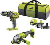 RYOBI 18 V ONE+ Kit combiné R18PDAG-242S, comprenant une perceuse-visseuse à percussion et une meuleuse d'angle