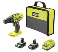 RYOBI 18 V ONE+ : perceuse-visseuse à percussion R18PD32-2C20SP, incluant 2 batteries de 2,0 Ah et un chargeur