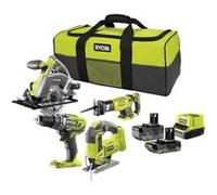 Ryobi 4 Outils : 1 Perceuse-Visseuse + Scies (Sauteuse, Circulaire & Sabre) + 2 Batteries 4 Ah & 2Ah + 1 Chargeur & Sac De Transport G