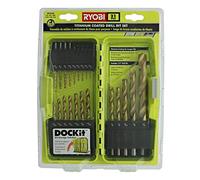 Ryobi A972102 Jeu de mèches en titane de 21 pièces avec boîtier de rangement en plastique et organisation rabattable