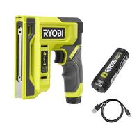 Ryobi - Agrafeuse cloueuse à batterie 4V USB Lithium - Agrafeuse rapide et sans effort - Pour travaux de bricolage et de décoration + Batterie 3,0 Ah livrée avec Son câble USB-C