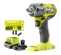 RYOBI - Boulonneuse à chocs 18 Volts ONE+, BRUSHLESS + 1 Batterie 2Ah & Chargeur + 10 douilles 1/2" (17, 19, 21 mm)