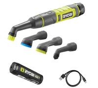 RYOBI - Brosse 4 Volts pour Nettoyage évier, lavabo, Douche, Plastique, céramique - Livrée avec 4 brosses, sa batterie 3,0 Ah et son cable de chargement
