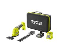 RYOBI Cisaille à Gazon 18V One+ 120 mm RY18GSA-120T Batterie 2,0Ah | Lame sculpteur 200 mm, mallette de rangement, pack 2,0 Ah et chargeur inclus, arbustes, bordures et petites haies vives