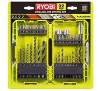 RYOBI - Coffret Mixte Perçage & Vissage 32 Pièces RYOBI - Forets Bois, Métal, Béton & Embouts - Rangement Empilable - Kit de Démarrage Complet - RAK32DDMIX