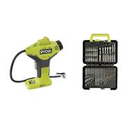 RYOBI - Compresseur 18V - jusqu'à 10,3 bars - Livré avec 3 embouts de gonflage - R18PI-0 & Coffret 60 accessoires de perçage et de vissage - RAK60DDF