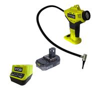 Ryobi Compresseur de Loisirs 18V Gonfleur Livré avec 1 Batterie Lithium+ 18V 2,0 Ah, 1 Chargeur Rapide 2,0 A et 3 Embouts de Gonflage pour Pneus de Voiture, Vélo, Ballons et Autres R18PI-120GJ