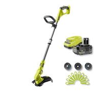 RYOBI Coupe-Bordures 18V One+ Batt. 4Ah, Chargeur, Bobines & Lames | Coupe-bordures 18V pour bordures et talus, livré avec batterie 4Ah, chargeur rapide, 3 bobines et 10 lames.