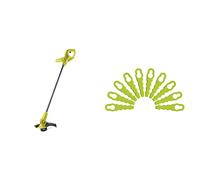 RYOBI - Coupe-Bordures/Dresse-Bordures 18V One+ - Ø Coupe 23cm - Ø Fil 1 x 1,6mm - Vendu sans Batterie ni Chargeur & Lot de 10 Lames de Rechange en Plastique Jaune - pour Têtes Double Lames Dentelées