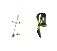 Ryobi - Débroussailleuse 18V - Ø Fil 1 x 1,6 mm - Lame 3 Dents Tri-Arc™ 20 cm, Vert & 5132002706 Harnais pour débroussailleuse RAC138, Noir