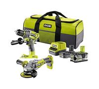 RYOBI - Duo BRUSHLESS : perceuse-visseuse à percussion & meuleuse d'angle 125mm - Livrées en sac de transport avec 2 batteries 5 et 2 Ah et 1 chargeur rapide - RCK182BL-252S