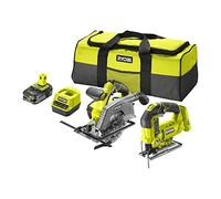 RYOBI - Duo ONE+ 18V : Scie sauteuse pendulaire 18V avec 1 lame + Scie circulaire 18V - diam. 165 mm, 1 lame 24 dents + 1 batterie 18V 2,5 Ah et 1 chargeur rapide - R18JSCS-125S