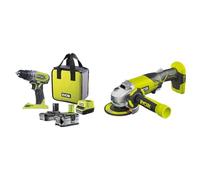 RYOBI - Duo perceuse percussion & meuleuse 115mm sans fils 18Volt ONE+ avec batterie 2 & 4Ah