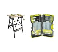 RYOBI - Etabli Pliable Orientable à 90° - Table Bambou 605 x 625 x 790 mm, 6,5 kg & 4892210113320 Métal Lame Scie Sauteuse, Bois, Multicolore
