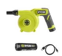 RYOBI - Gonfleur dégonfleur sans-Fil 4 Volts - Gros débit : 200 L/Min - Livré avec 3 Embouts de gonfleur + Batterie 3,0 Ah utisable en Tant Que Batterie Externe, livrée avec Son câble USB-C