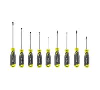 RYOBI Jeu de 9 Tournevis Aimantés RHSDS9PC Empreintes Plates PH et PZ | Assortiment large de tailles fines et larges, lames magnétiques, vis courantes préservées, bricolage et petite mécanique