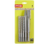 RYOBI - Kit Perçage & Burinage SDS+ 5 Pièces RYOBI - Forets Béton & Burins Acier - Pour Perforateur - Travaux de Maçonnerie, Fixation & Démolition Légère - RAKSP05