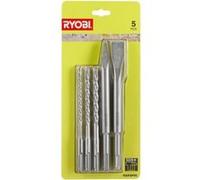 RYOBI Kit 3 forets 6 mm 8 mm 10 mm et 2 burins SDS 1 pointe et 1 plat RAKSP05 G