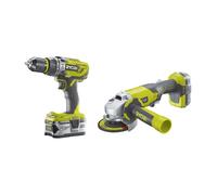 RYOBI Kit perceuse à percussion / pilote 18V - Meuleuse d'angle 18V OnePlus - 1 batterie 18V 2.0 Ah - 1 batterie 18V 4.0 Ah - 1 R