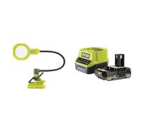 Ryobi - Lampe à pince avec corps flexible 18V - 200-400 Lumens - 2 zones de loupe x2,25 et x5-1 batterie 2Ah et 1 chargeur rapide
