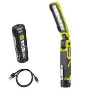 RYOBI - Lampe de travail 4V USB Lithium - 3 intensités : 500/250 / 100 Lumens - Base magnétique - Livrée avec câble USB-C + batterie 3Ah (Powerbank - recharge les téléphones)