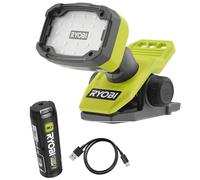 RYOBI - Lampe sur pince 4V USB Lithium - 3 intensités - tête orientable - Compatible avec le système LINK - Livrée avec câble USB-C + batterie 3Ah (Powerbank - recharge les téléphones)